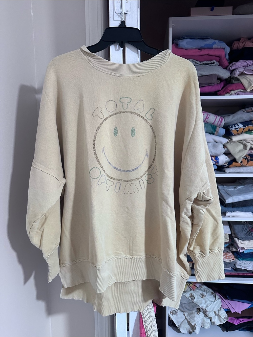 Aerie Yellow 'Total Optimist' Smiley Oversized Sweatshirt